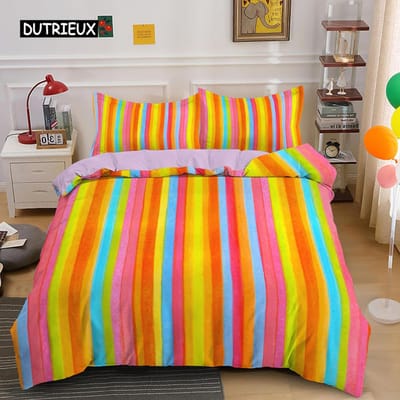 Ensemble de literie abstrait arc-en-ciel coloré Queen King Simple Housse de couette Rêve Polyester Housses de couette Taie d'oreiller Linge de lit doux AU Single(140x210cm)
