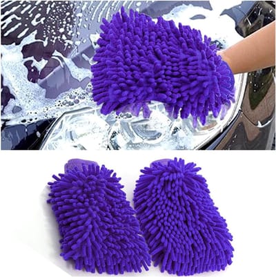 2-pack autowashandschoenen, microvezel autowashandschoenen, autoverzorgingsaccessoires, chenillehandschoenen voor het reinigen van auto's, vrachtwagens en glas (paars)