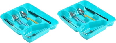 Bestekbak/bestekhouders 5-vaks blauw - 27 x 34 x 5 cm - Keuken opberg accessoires