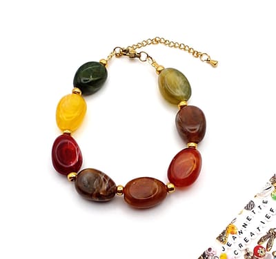 Jeannette-Creatief® - Herfstlook - Armband Herfstlook Nugget Acrylkralen Mixed Colours - Gekleurde Armband - Armband met verlengketting - Kralenarmband - Ketting met Acrylkralen - Trend - Herfstlook