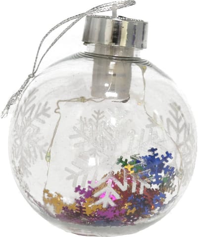 Gerimport Verlichte kerstbal - met sneeuwvlok confetti - 8 cm - kunststof - 5 LED lampjes