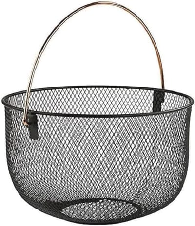 Zwarte Brood- en Fruitmand met Koperlook Handvat - 30 cm