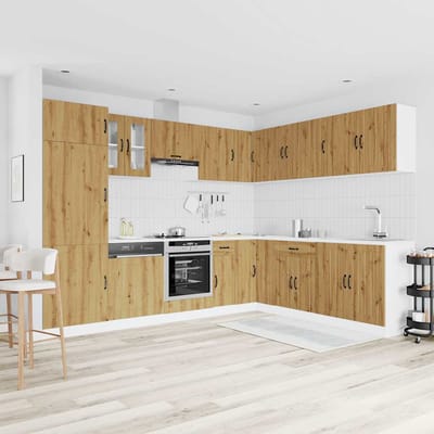 vidaXL - 14-delige - Keukenkastenset - Lucca - bewerkt - hout - artisanaal - eiken