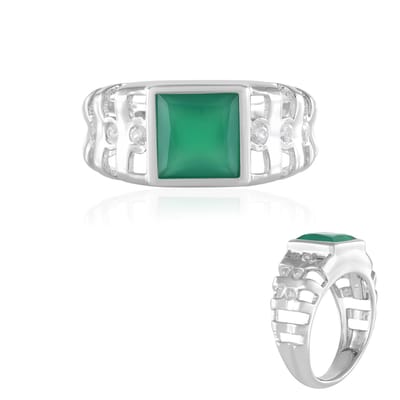 Cavill - Zilveren ring met Groene Onyx 2 027 ct en Cambodjaanse Zirkonen 0 257 ct - 925 Sterling Zilver Geplatineerd - Elegant Open Raster Design