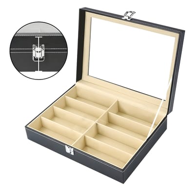 Somstyle Brillen Opbergbox - Voor 8 Stuks - Transparante Brillenhouder - Bril Organizer - Zwart / Beige
