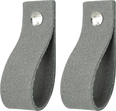 2x Leren handgrepen 'de lus' XS - SUEDE GREY  (12,6 x 2,5 cm) - incl. 3 kleuren schroefjes (handgreepjes - leren grepen - greepjes - leren lusjes)