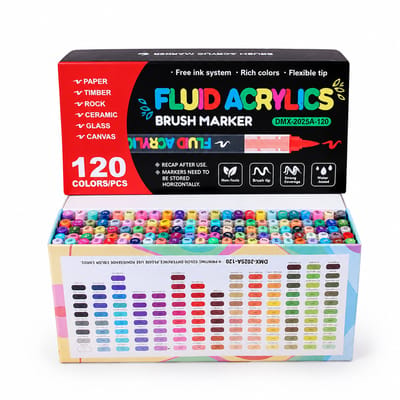 Acrylmarkers - set van 120 kleuren - direct vloeibaar en zonder drukken - zachte punt voor tekenen - basisverpakking