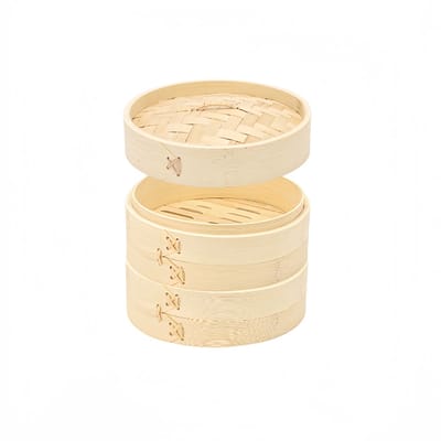 Decopatent - 3 Delig Stoommandje met deksel - Ø18 Cm - Bamboe Hout - Rijst Stoommanden - Stomer - Steamer Cooker - Dim Sum Stoomschaal