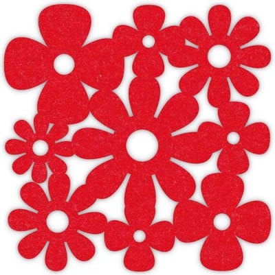 Klaver madelief vilt onderzetters - Rood - 6 stuks - 10 x 10 cm - Tafeldecoratie - Glas onderzetter - Cadeau - Woondecoratie - Woonkamer - Tafelbescherming - Onderzetters Voor Glazen - Keukenbenodigdheden - Woonaccessoires - Tafelaccessoires