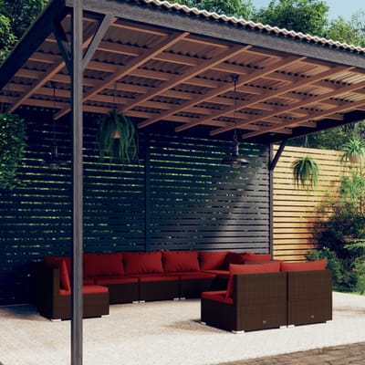 vidaXL - 9-delige - Loungeset - met - kussens - poly - rattan - bruin