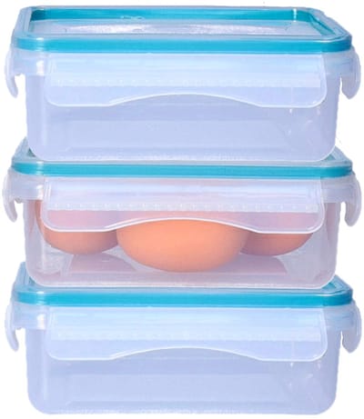 5Five Vershoudbakje TRITON - 3x - deksel met zijklemmen - kunststof - luchtdicht - 14 x 10 x 5 cm - 490 ml - transparant/blauw