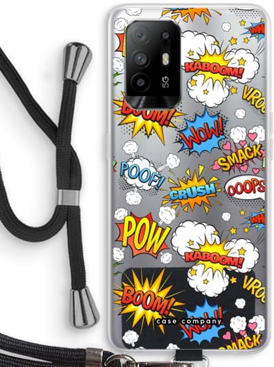 Case Company® - Hoesje met koord geschikt voor Oppo A94 5G hoesje met Koord - Pow Smack - Telefoonhoesje met Zwart Koord - Bescherming aan alle Kanten en Over de Schermrand