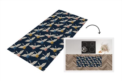 Keukenloper 120x50 cm - Keukenmat vinyl Vogels - Nacht - Japan - Patronen - Keukenmatten loper - Keuken vloerkleed tapijt