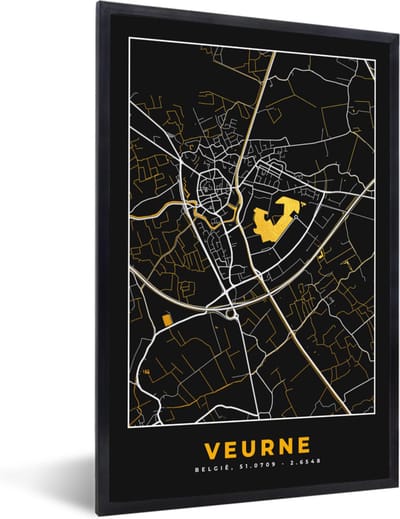Fotolijst incl. Poster - Veurne - Goud - Plattegrond - Stadskaart - Kaart - 40x60 cm - Posterlijst