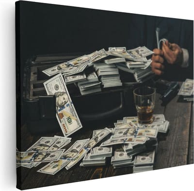 Artaza Canvas Schilderij Maffia - 40x30 cm - Klein - Wanddecoratie Dollar Biljetten - Muurdecoratie Koffer Geld - Schilderijen Op Canvas Gangster