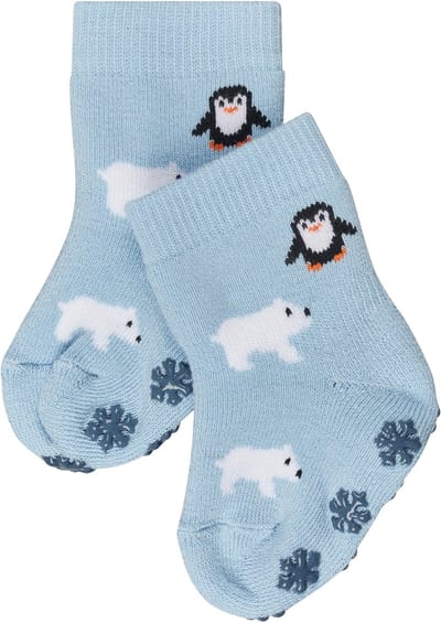 FALKE Winter Animals Noppen op de zool katoen huissokken baby blauw - maat 62-68