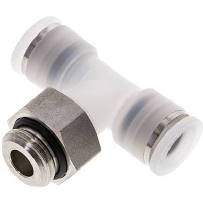10mm x G3/8'' inline T-stuk PA/RVS Insteekfitting Buitendraad FDA Draaibaar EPDM