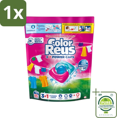 1 x Color Reus - 3+1 Power Caps - Gekleurde Was - 65 Wasbeurten - Wascapsules - Kleurwas - Wasmiddel - Kleurbescherming - Vlekkenverwijdering