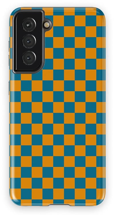 Design Hoesje Samsung Galaxy S21 | Geschikt Voor Mag | Tiny Squares Checkered Print | Backcover Samsung Galaxy S21 Petrol Pop