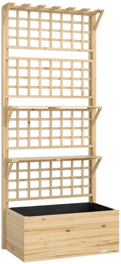 Plantenbak met klimrek - Bloembak - Weerbestendig - Met trellis - Buiten - Hout - Plantenrek - Natuurlijk hout