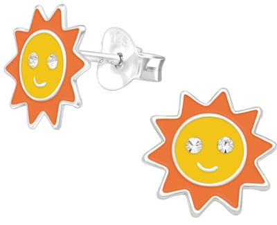 Joy|S - Zilveren zon oorbellen - 9 mm - geel oranje