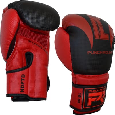 Punch Round Bokshandschoenen SLAM Mat Carbon Zwart Rood - 10 OZ
