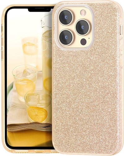 Casemania Hoesje Geschikt voor Apple iPhone 14 Pro - Goud - Glitter Back Cover