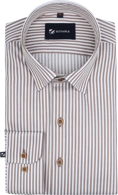 Suitable Overhemd Streep Bruin - Maat 42 - Heren - Casual Shirt