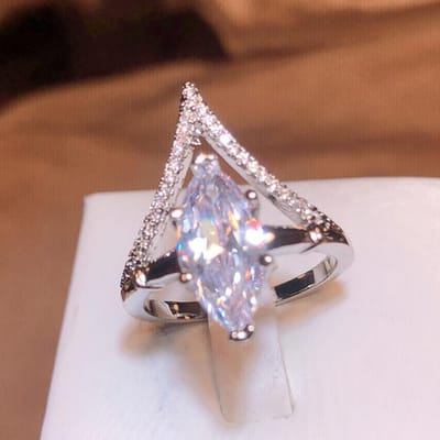 Bague de luxe en forme d'oeil de cheval en zircone pour femme, timbre 925, bijoux de fête d'anniversaire, cadeaux, vente en gros, nouvelle collection 6 blanc