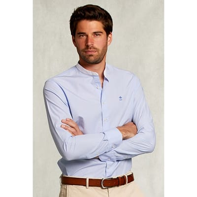 River Woods Slim Fit Striped Shirt Henley Collar Blue/white Blue Size: 3XL | Casual Shirts Outlet | Heren | Blauw
