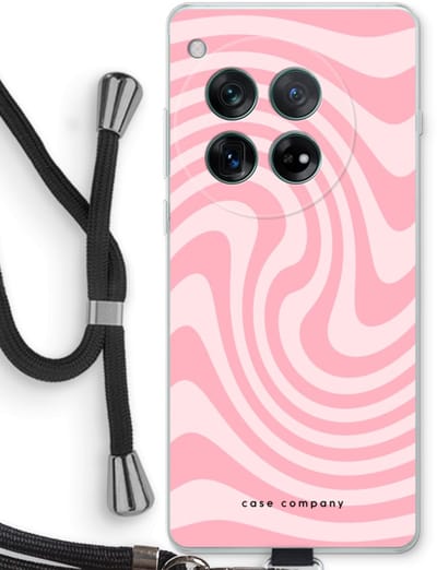 Case Company® - Hoesje met koord geschikt voor OnePlus 12r hoesje met Koord - Swirl Roos - Telefoonhoesje met Zwart Koord - Bescherming aan alle Kanten en Over de Schermrand