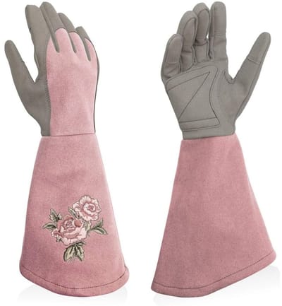 Daity 1 paar - Tuinhandschoenen - werkhandschoenen - tuin gereedschap - geborduurde leren tuinhandschoenen met extra lange onderarmbescherming (roze, 37*15 cm)