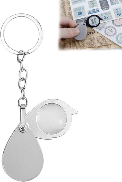 Roestvrijstalen vergrootglas sleutelhanger, mini draagbaar zakloep voor lezen en sieraden, opvouwbaar 10-voudig vergroting