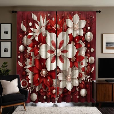 2 stuks HD rood en wit serie bloemdecoratie gordijn Rood digitaal printgordijn huisdecoratie stijl decoratie woonkamer W52H63inchW132H160cm brown
