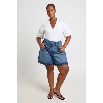 boohoo Dames Plus Denim Boyfriend Korte Broek | Gewassen Indigo | Maat: 54