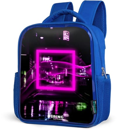 NoBoringSuitcases.com® - Rugzak blauw - Schooltas jongens - Felroze vierkant boven een natte straat - Kinder rugtas jongen - Boekentas kind - Kinderrugzak voor school - Schoolrugzak