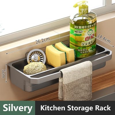 Keukenspoelbak Organizer Afdruiprek Zelfafwaterende Plank Sponshouder Vaatdoek Kraan Opbergruimte Zeepafvoer Keukenaccessoires beige