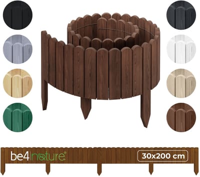 be4nature Flexibele houten border 30 x 200 cm Donkerbruin Geïmpregneerde rolborder plantenrand tuinhek decor palissade graskant