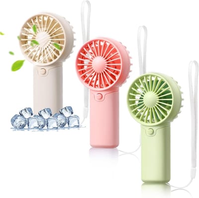 Handventilator - 3 Stuks - Ventilator - Op batterijen - Mini Fan - Draagbare Tafelventilator - Aircooler - koeling - Cadeau - Inclusief Draagkoord - Voor Thuiskantoor, Reizen, Buiten - Wit+Groen+Roze