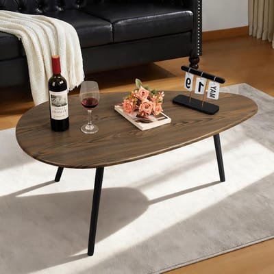 Ovale salontafel - Middenstijl tafel - Woonkamer decoratie - Massief houten blad - 108 x 56 x 40 cm