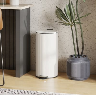 Wishdor - Pedaalemmer - 30 L - Softclose deksel - Met afneembare metalen binnenemmer - Modern - Keuken, badkamer en kantoor - Cream White - 36 x 30 x 60,5 cm