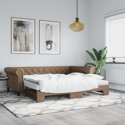 vidaXL - Slaapbank - onderschuifbed - en - matrassen - 90x200 - cm - kunstleer