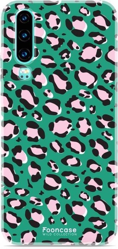 Fooncase Hoesje Geschikt voor Huawei P30 - Shockproof Case - Back Cover / Soft Case - Luipaard / Leopard print / Groen