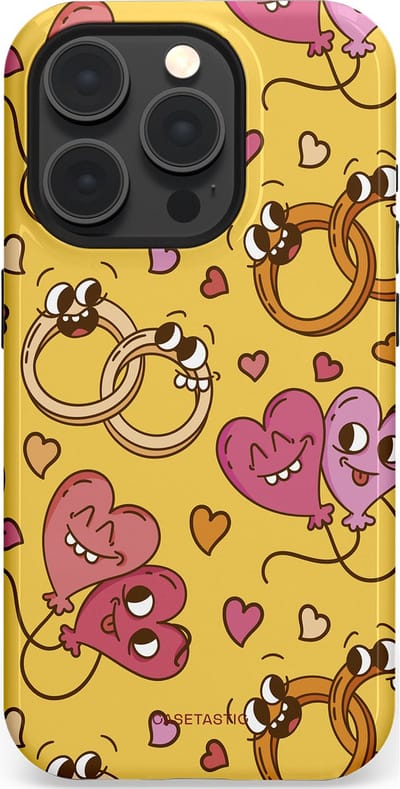 Casetastic Hoesje Geschikt voor Apple iPhone 15 Pro Magsafe - Stijlvolle Beschermende Duo-layer Case - Gele Hartenpret