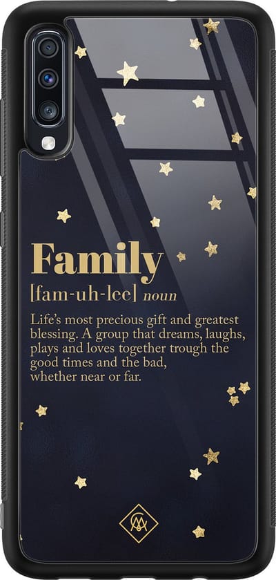 Casimoda® hoesje - Geschikt voor Samsung Galaxy A50 - Family Is Everything - Luxe Hard Case Zwart - Backcover telefoonhoesje - Zwart