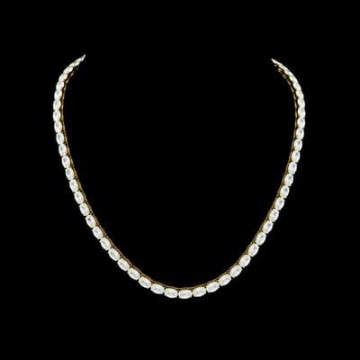 Victoria Valenza Goudkleurige RVS Tenniscollier met Ovale Zirkonia Stenen 4 mm - Ketting - Goudkleurig - RVS - Tennisketting - Zirkonia