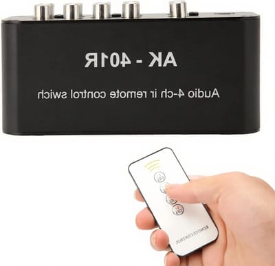 4-Weg AV Switch voor Composite Video en Stereo Audio, Inclusief IR Afstandsbediening voor Gemakkelijke Selectie