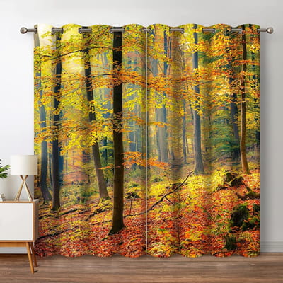 Natuurlijke Scène Verduisterende Gordijnen Bos Waterval Jungle Boom Landschap Woonkamer Slaapkamer Raam Links en Rechts Twee Delen Open W50H130(CM)x2&Grommet Top
