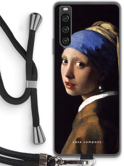 Case Company® - Hoesje met koord geschikt voor Sony Xperia 10 IV hoesje met Koord - The Pearl Earring - Telefoonhoesje met Zwart Koord - Bescherming aan alle Kanten en Over de Schermrand