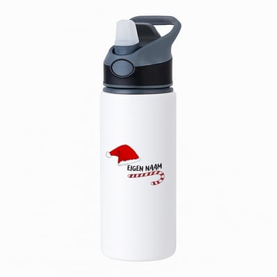 Hacebo® - Kerst zuurstok en kerstmuts met eigen naam waterfles met rietje zwart - Kerstmis - Kerst beker - winter - kerst - christmas - kerst cadeau - water fles - 650ML